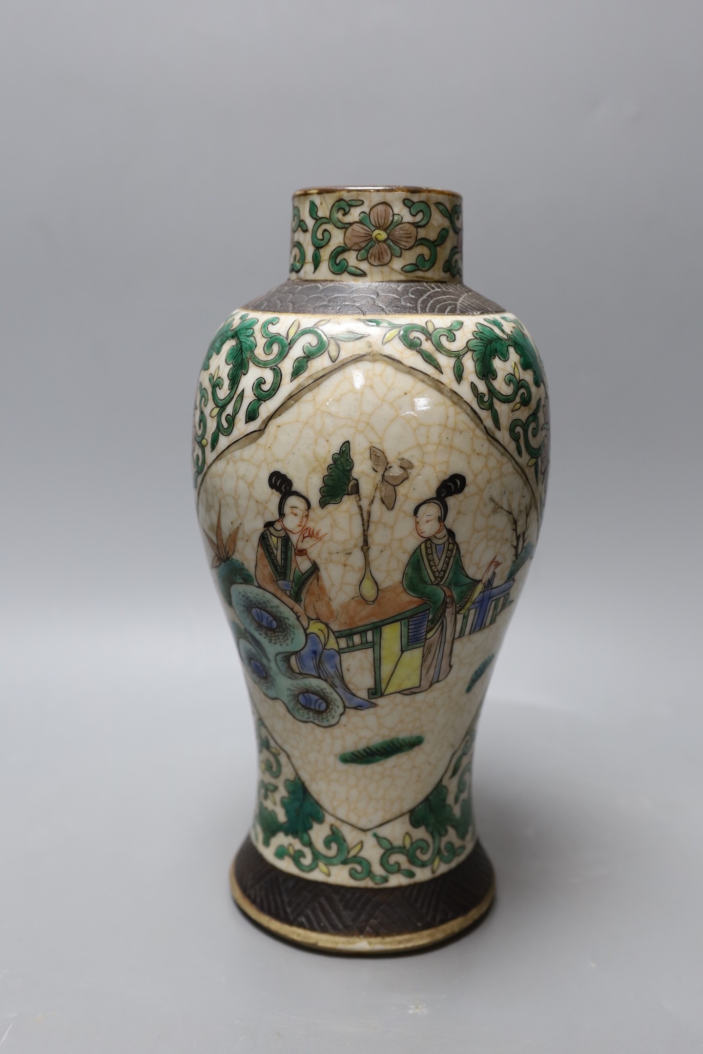 A Chinese crackle glaze famille verte vase. 29cm high